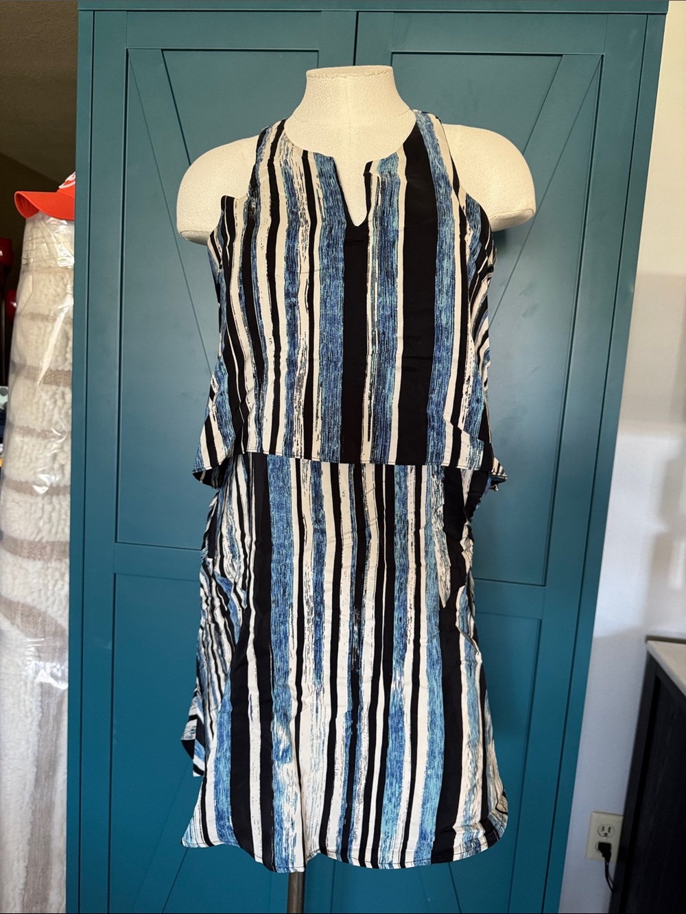 Parker Striped Blue & Black Sleeveless Sundress